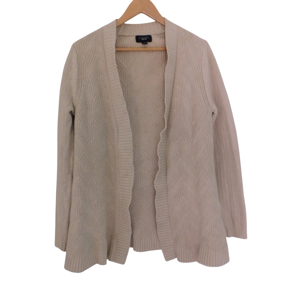 Land's End Womens‎ Drifter Cardigan Open Front Ivory Tall Large Beige